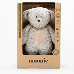 Open image in slideshow, Moonie Organic Humming Bear Gray Baby Sleep Aid with Smart Cry Detector
