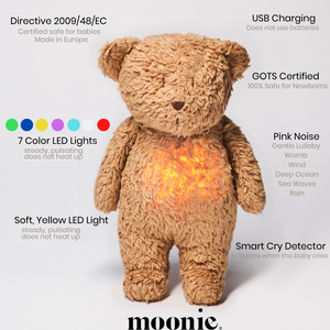 Moonie Organic Humming Bear Gray Baby Sleep Aid with Smart Cry Detector