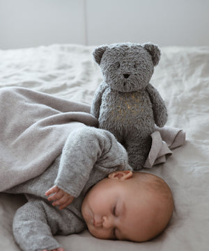 Moonie Organic Humming Bear Gray Baby Sleep Aid with Smart Cry Detector